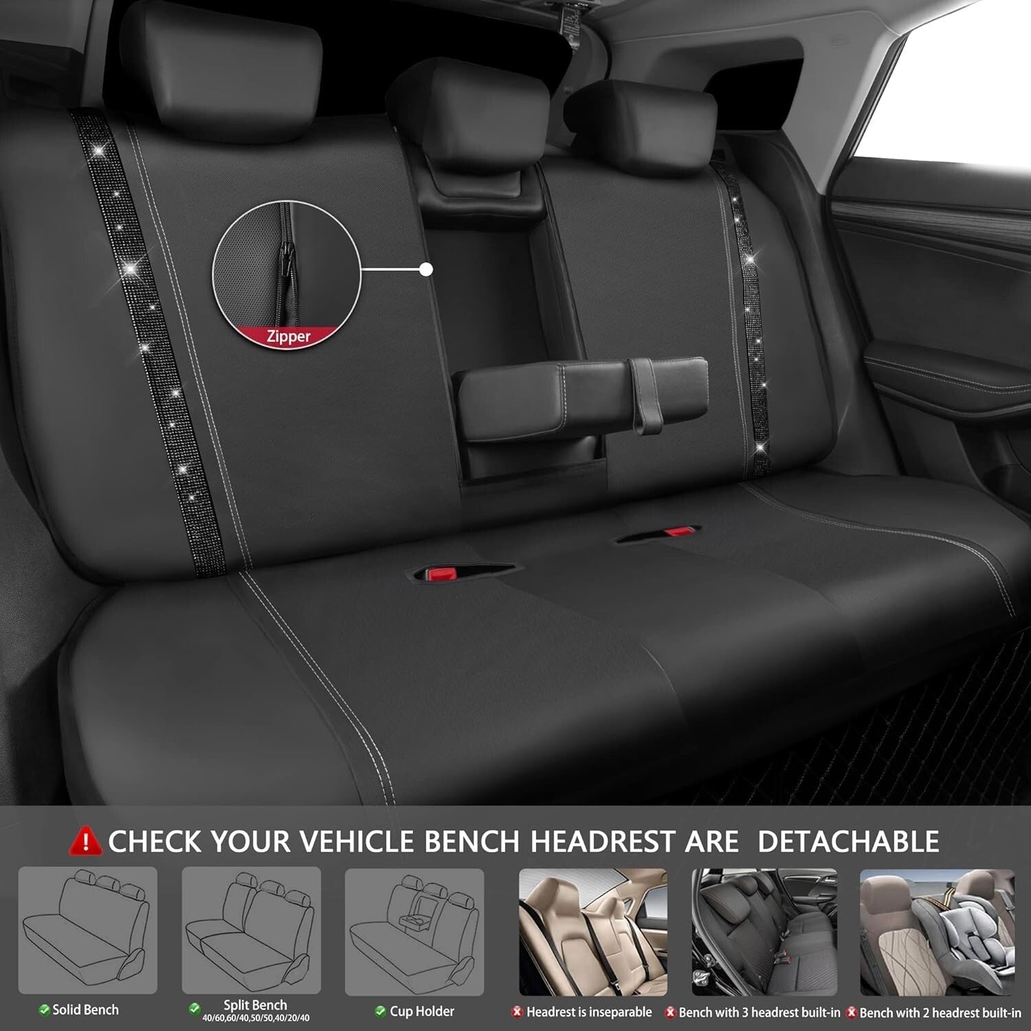 Luxury Bling Rhinestone Seat Covers & Steering Wheel Cover - Universal Fit Set