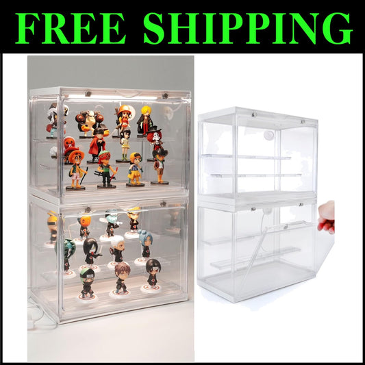 Elegant Dustproof Display Case with Lighting for Mini Action Figures, 11.8x9.1