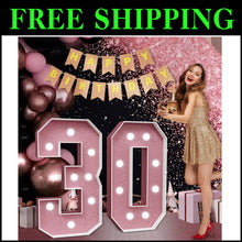 Load image into Gallery viewer, Large 3ft Light-Up Rose Gold Marquee Number 30 Decorations for 30th Birthdays