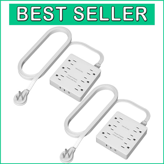 6-Outlet Surge Protector with USB-A & USB-C - Ultra-Thin Flat-Plug Power Strip