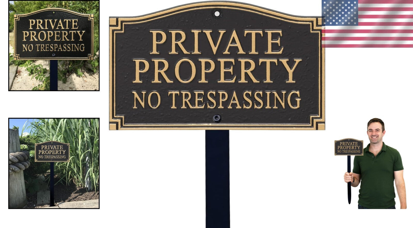 Elegant Private Property No Trespassing Sign with 18" Lawn Stake for Garden Use