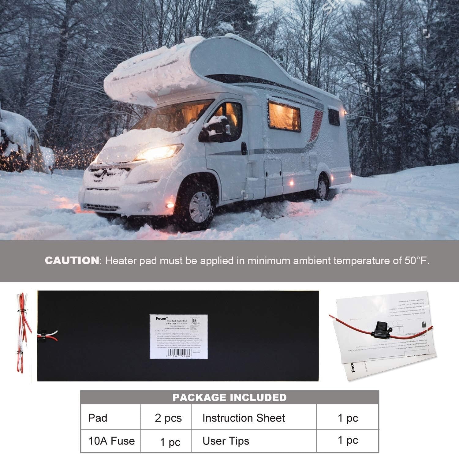 Dual Pack QAI Certified RV Tank Heater Pads - Prevent Freezing Up to 50 Gal