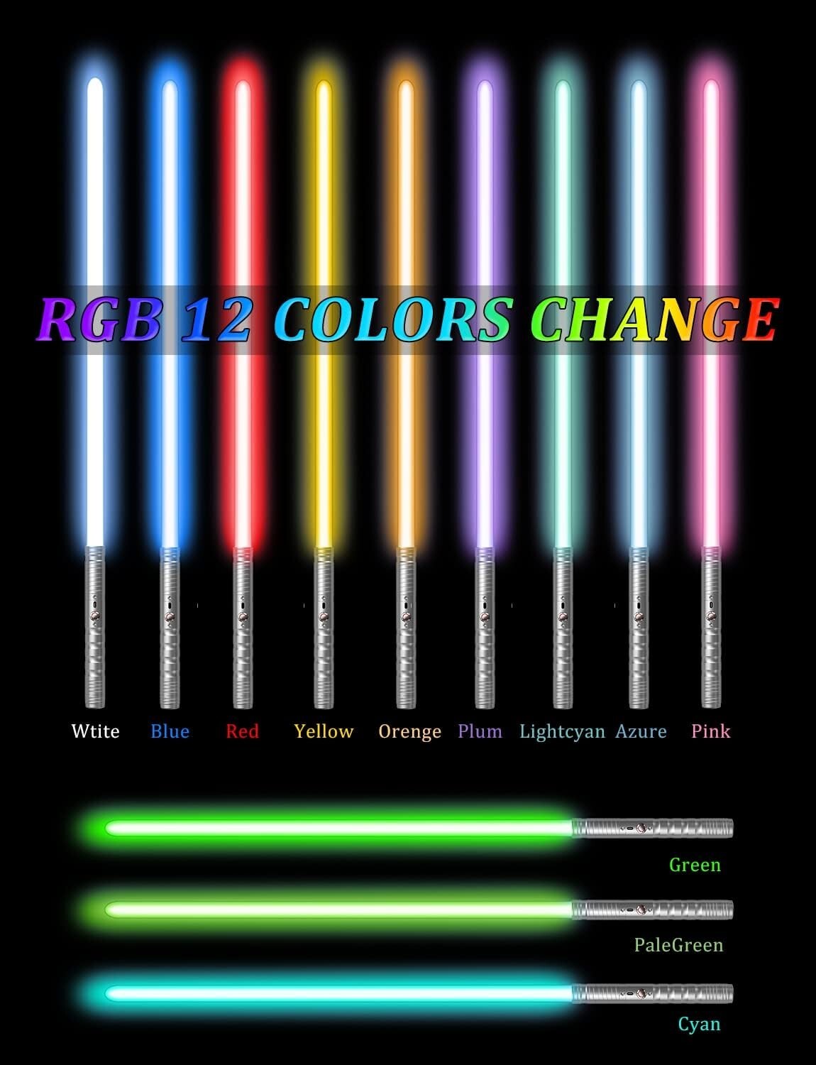 Dual-Function Lightsaber with 12 RGB Colors and Metallic Hilt - Combat Ready
