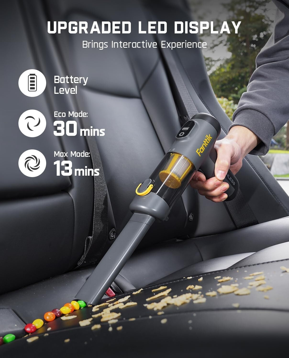 Handheld Mini Vacuum with Brushless Motor - USB Rechargeable with LED Indicator