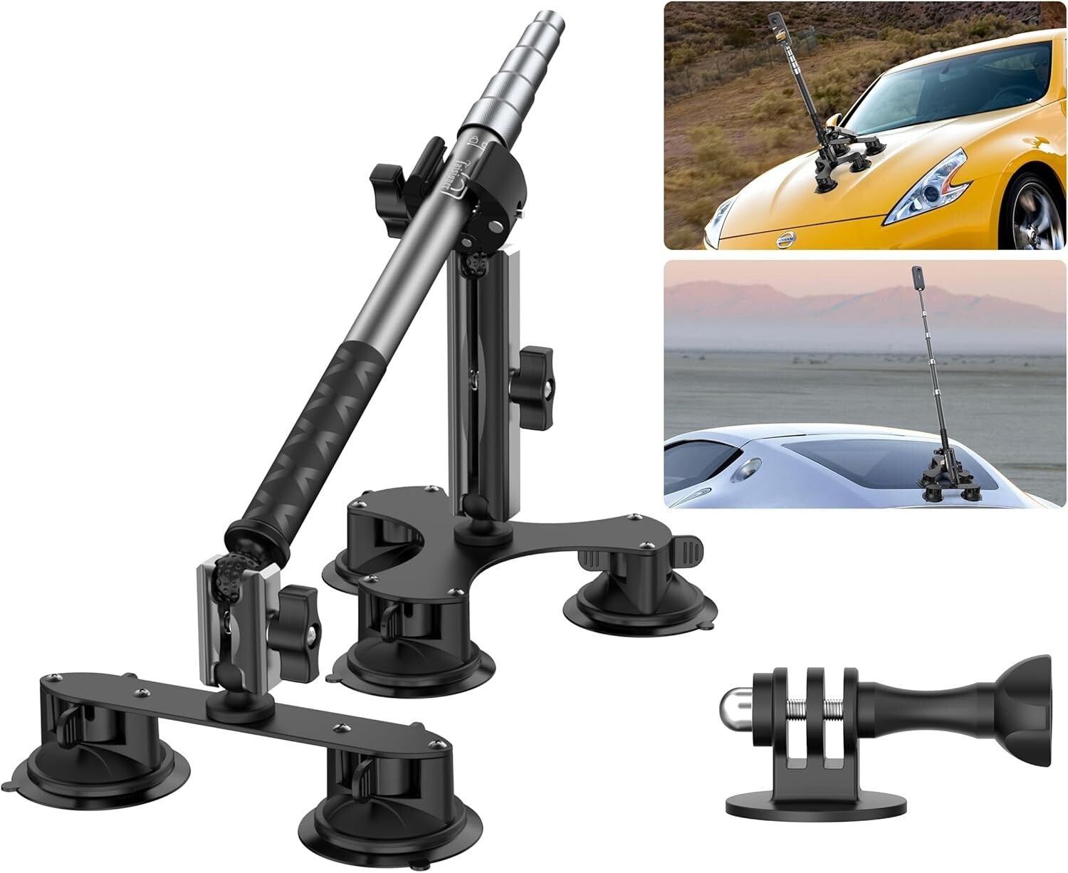 Complete Suction Car Mount Kit for Insta360 & GoPro - Ideal for Vlog Adventures