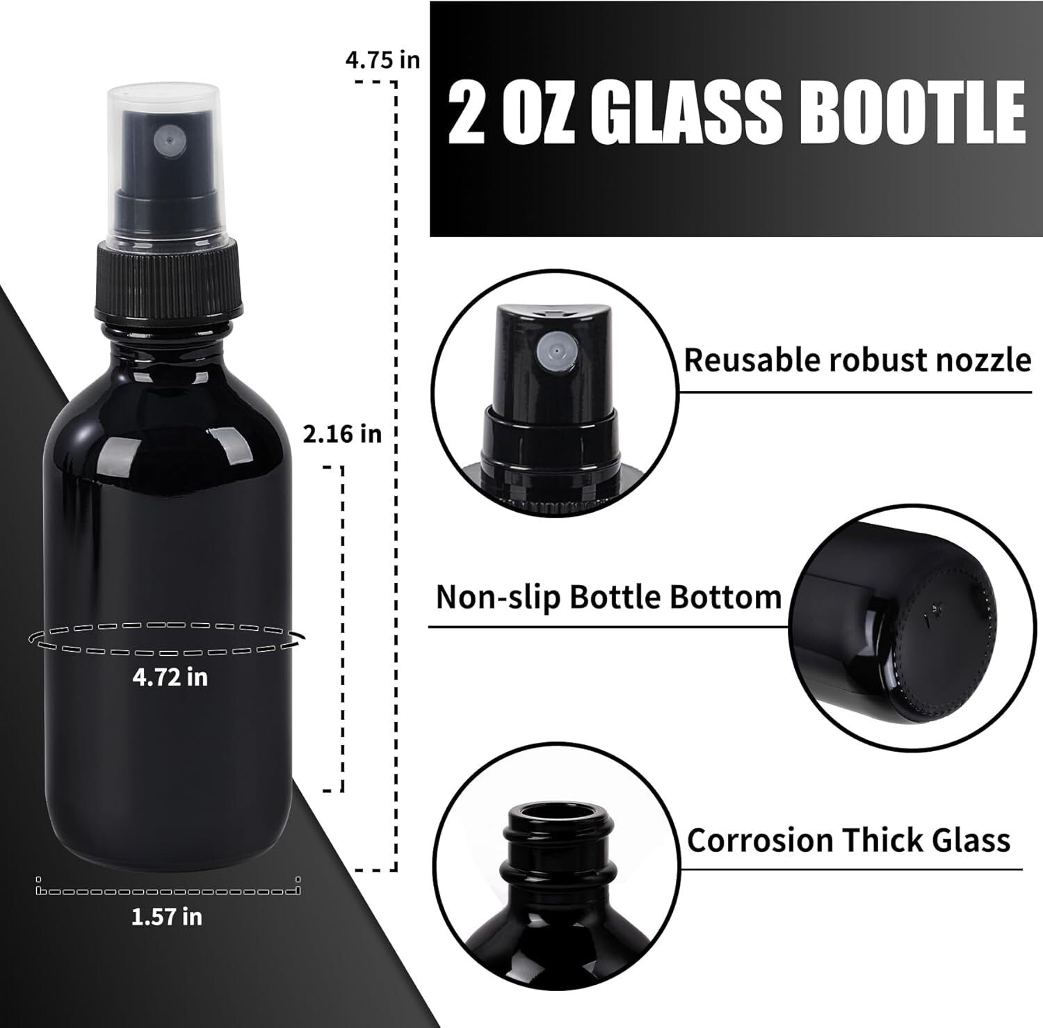 Portable 2 oz Reusable Glass Spray Bottles - Perfect for Travel & Skin Care