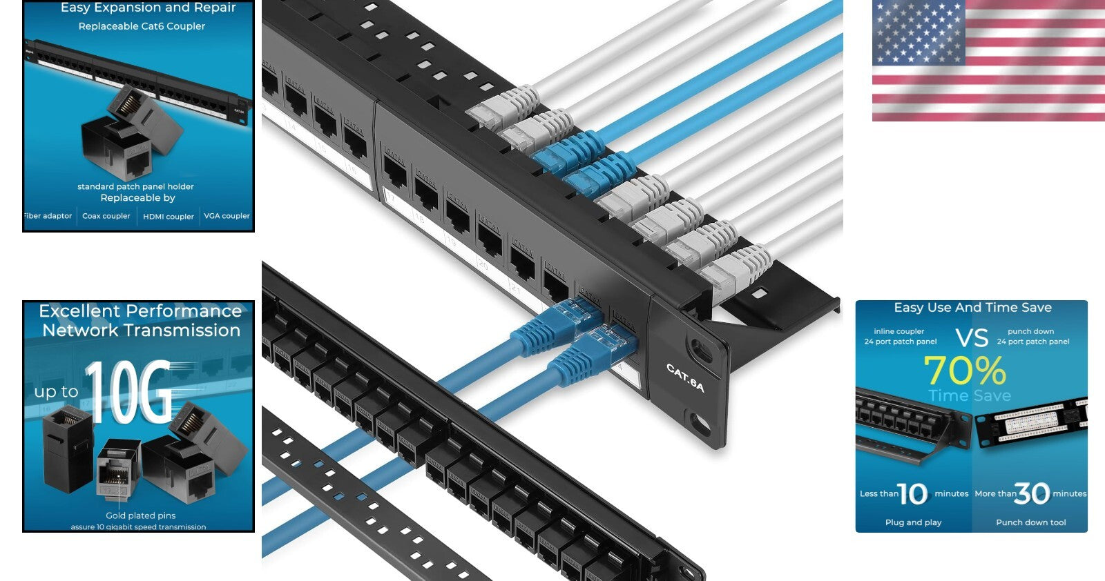 24 Port Cat6A Patch Panel with Inline Keystone - 10G High-Speed Network Solution