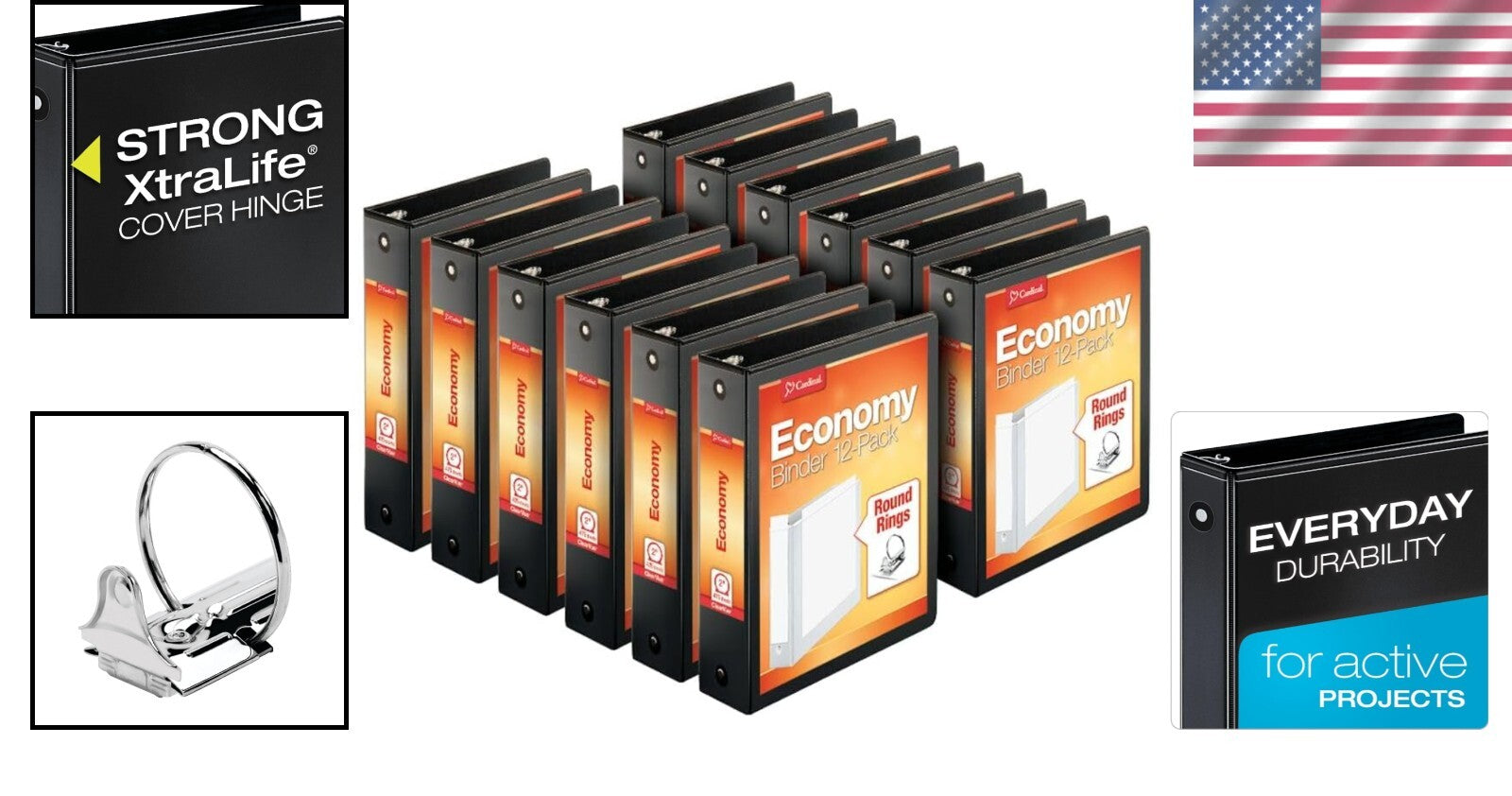 Economy 3-Ring Binders, 2 Inch, Round Rings, Customizable & Non-Stick, 12 Pack