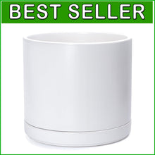 Load image into Gallery viewer, Modern 14 Inch White Planter Pot with Glazed Finish &amp; Drainage Saucer Included