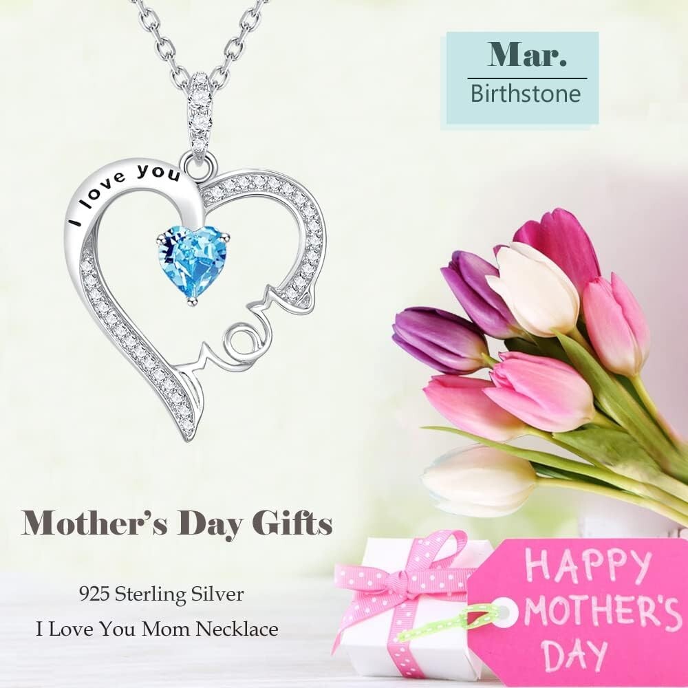 Charming Aquamarine Heart Necklace - Perfect Gift for Mother's Day & Birthdays