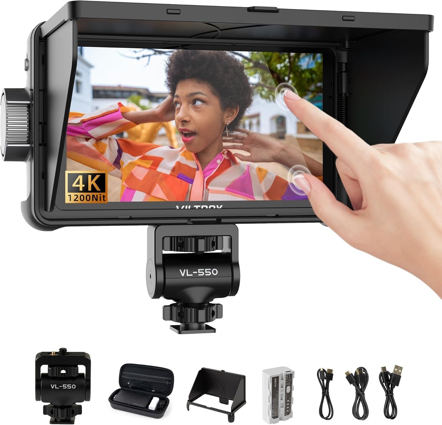 Compact 1200 Nits Camera Monitor with Sunshade & Multiple Power Supply Options