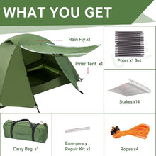 Load image into Gallery viewer, Spacious 3-Season Ultralight Camping Tent for 1.5 Persons - Easy Green Dome Tent