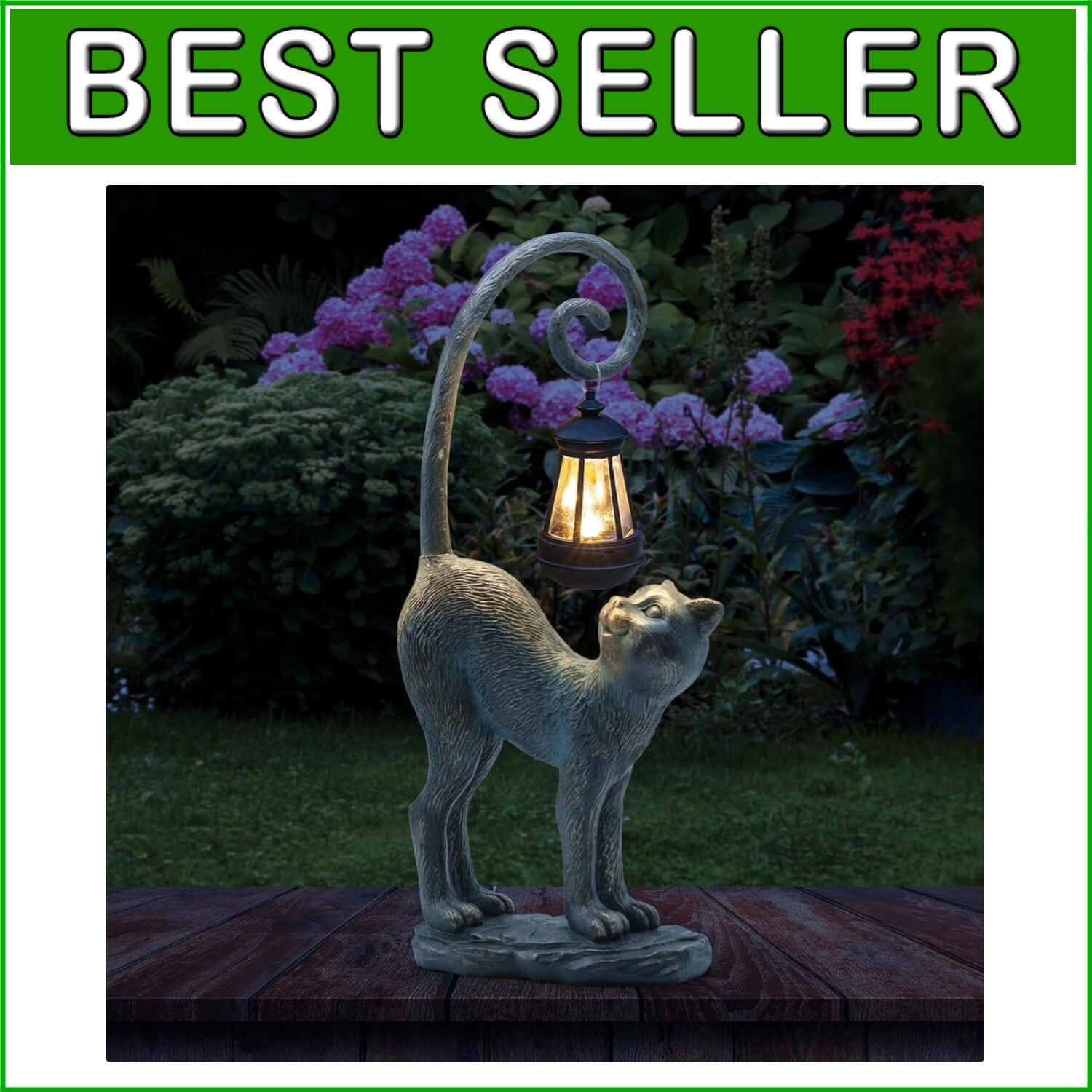Elegant Solar-Powered Cat Statue for Garden & Patio - Resin Sculpture Decor