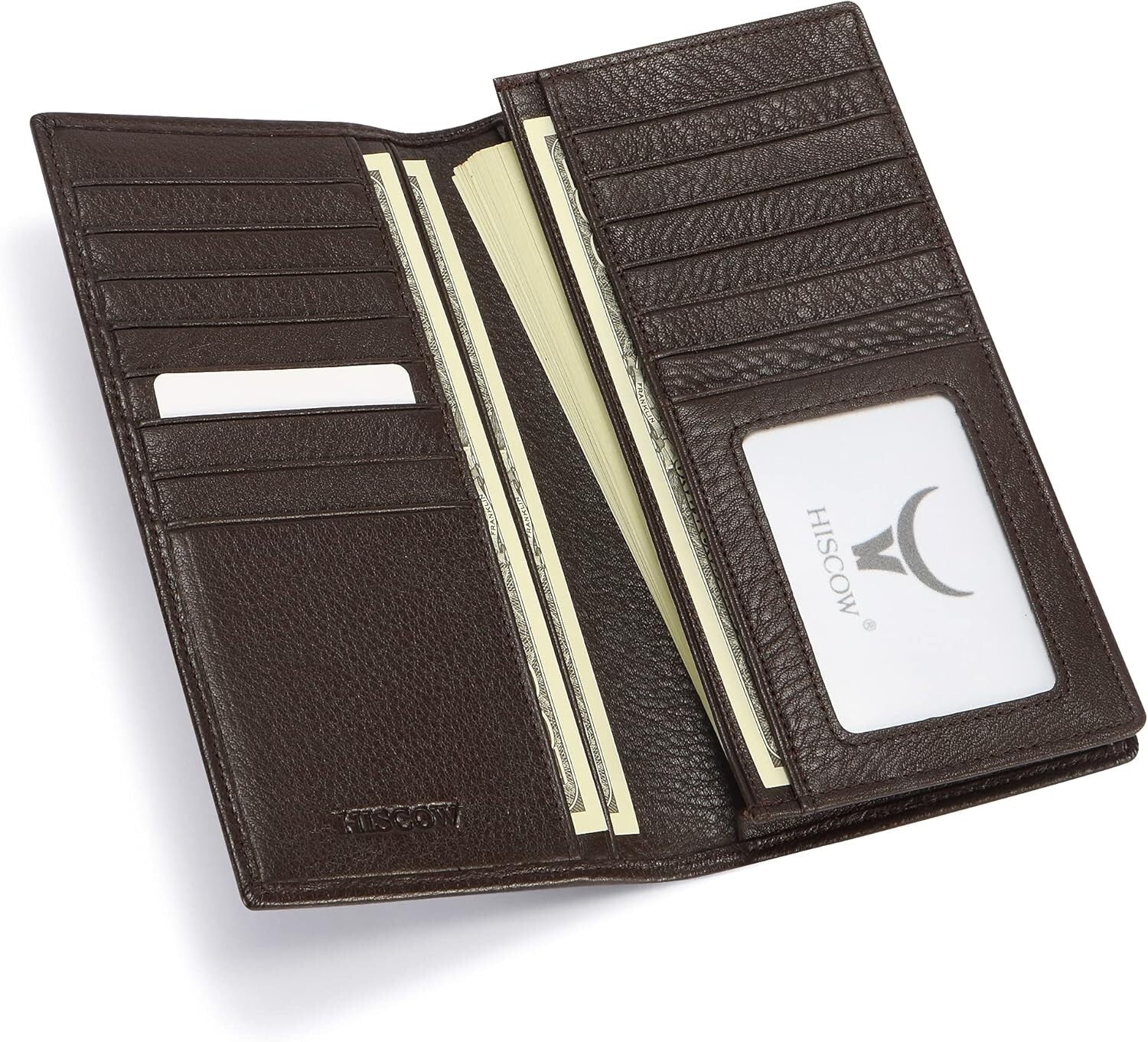Elegant Bifold Long Wallet in Genuine Pebbled Leather - 15 Card Holders Included