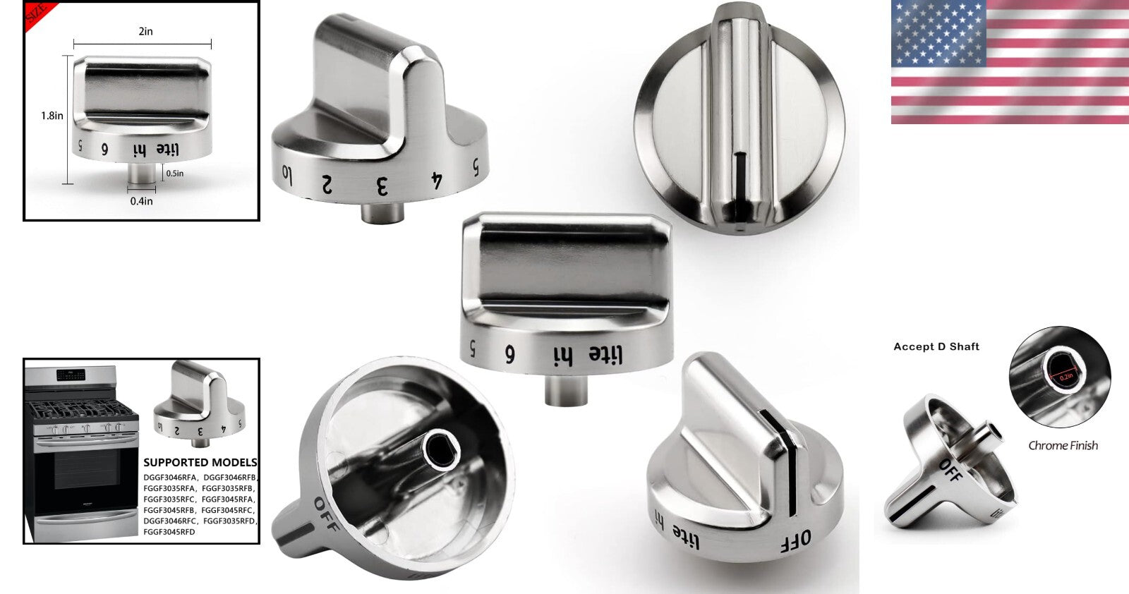 Easy Install 5-Pack Frigidaire Control Knobs - Silver Plastic D-Shaped Design