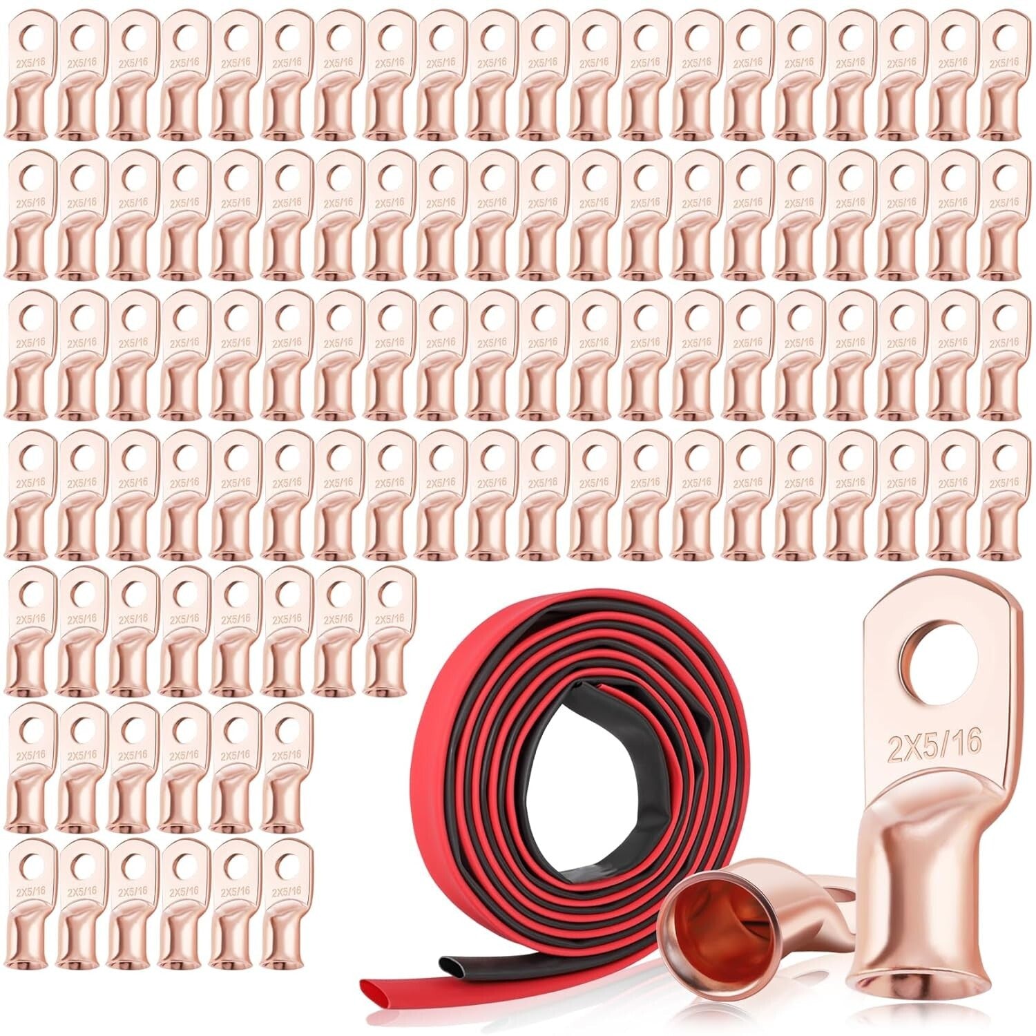 Reliable 100 Pack of 2 AWG Ring Terminals with Corrosion-Resistant Heat Shrink