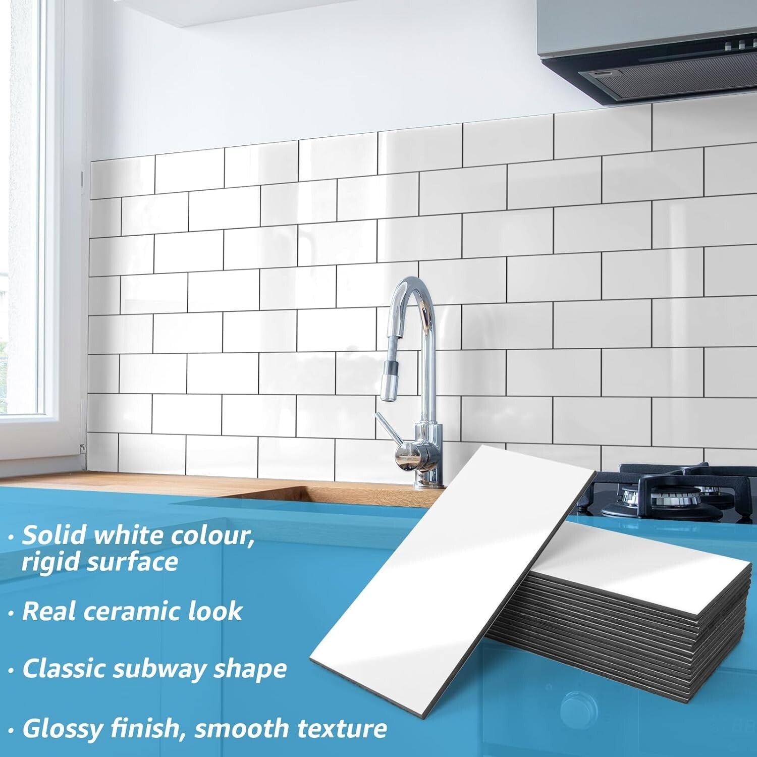 DIY Glossy White Subway Tile – 3" x 6" Peel and Stick Wall Tiles for Kitchens