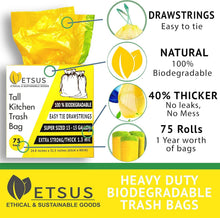 Load image into Gallery viewer, Durable 13 Gallon Plant-Based Drawstring Trash Bags - 75 Count Eco-Friendly Pack