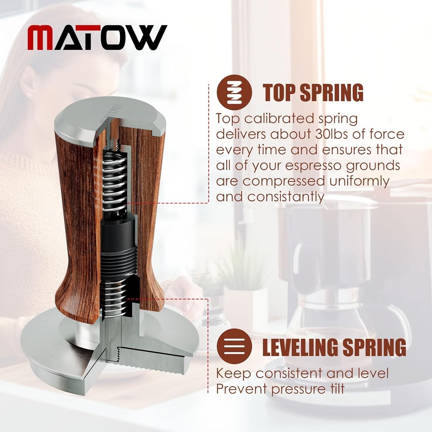 Elegant 58.5mm Espresso Hand Tamper with Durable Ripple Base & Rosewood Handle