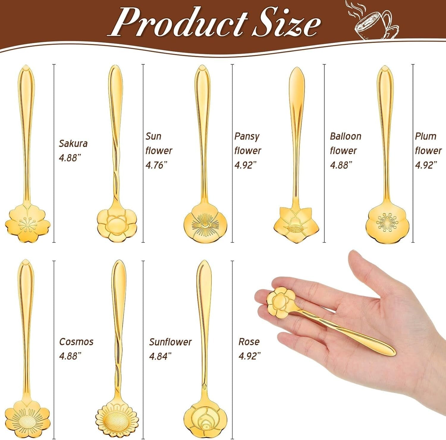160 Pcs Gold Flower Teaspoons - Elegant Stainless Steel Party Tableware