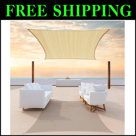 8' x 16' Heavy Duty Sun Shade Sail in Beige - Ultimate UV Protection for Patios