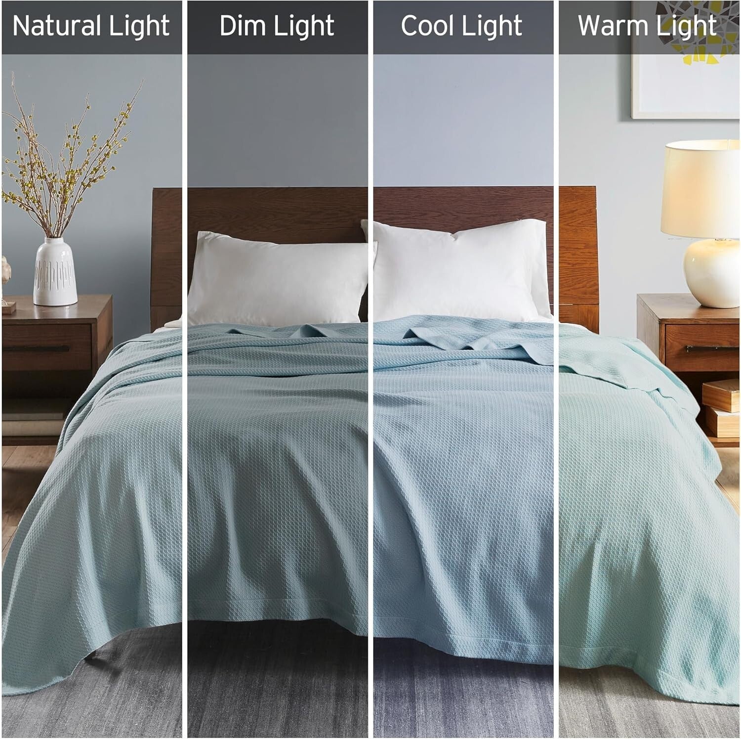 Premium Waffle Knit King Blanket - 100% Egyptian Cotton in Soft Light Blue