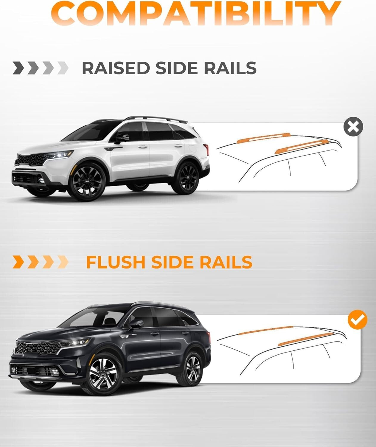 Aerodynamic Cargo Crossbars for Kia Sorento with Flush Side Rails (2021-2025)