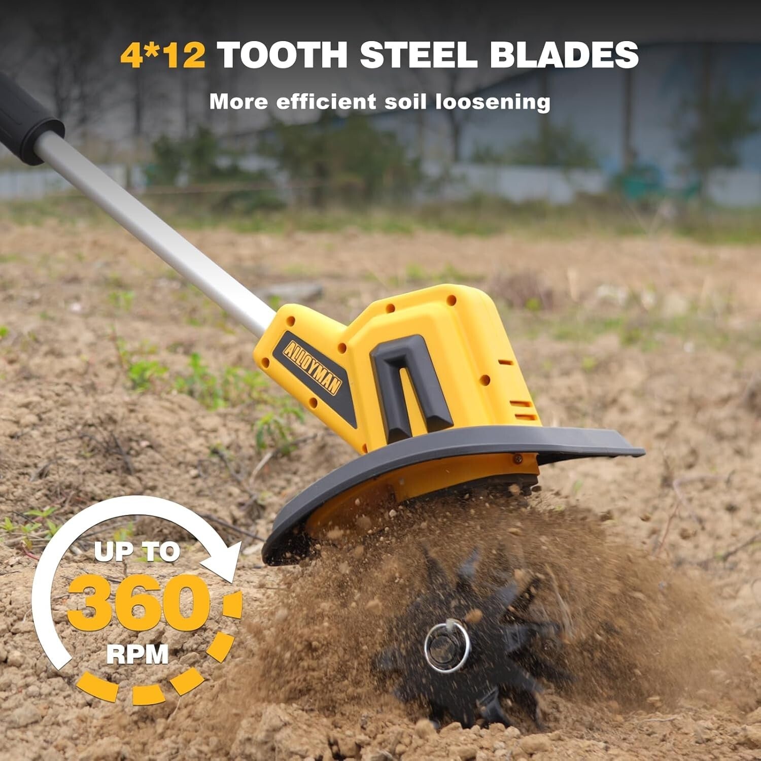 Efficient 360RPM Electric Garden Tiller with 9In Tilling Width & Safety Features