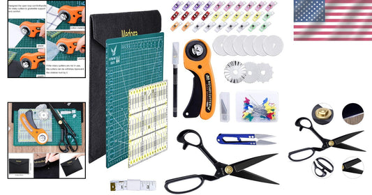 Sewing & Quilting Essential Kit: 104-Piece Rotary Cutter with Ruler & Clips