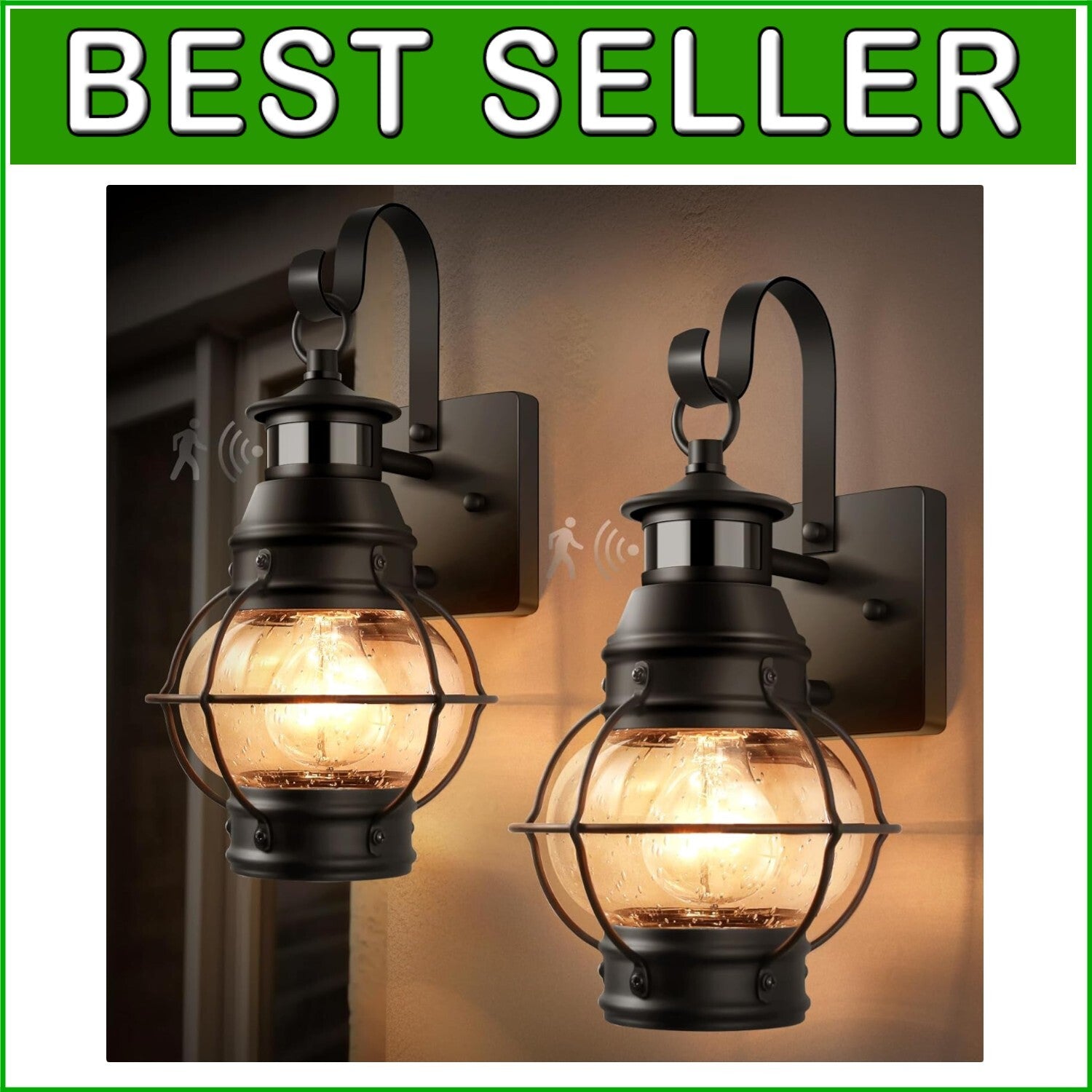 Elegant Waterproof Motion Sensor Porch Lights - 2 Pack for Gardens & Garages