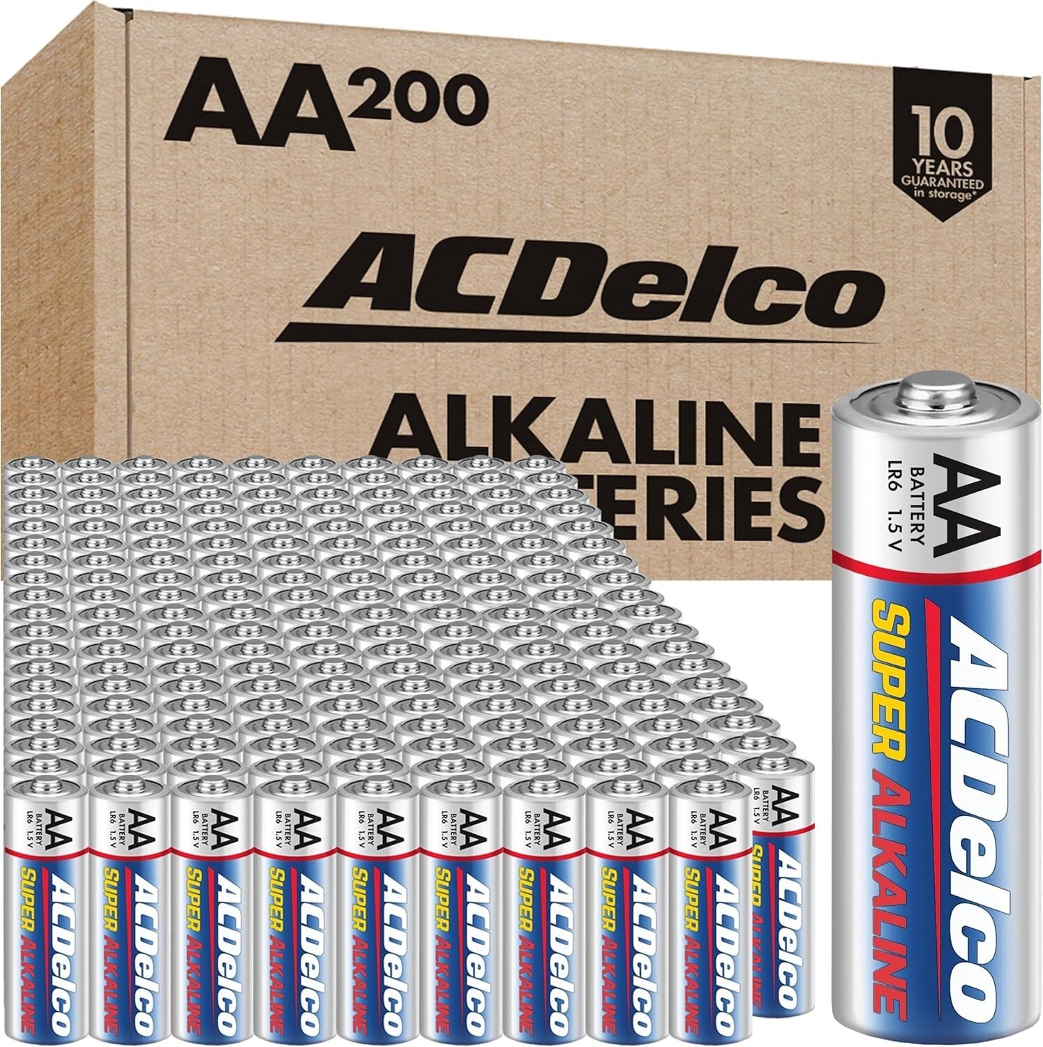 ACDelco 200-Count AA Super Alkaline Batteries, 10-Year Shelf Life Power Pack