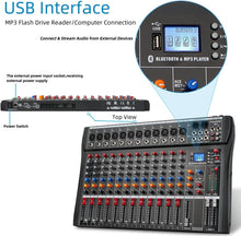 Load image into Gallery viewer, Versatile 12-Channel Audio Mixer for DJ &amp; Recording with Bluetooth &amp; USB Support