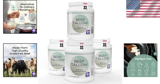 Nutritious Grass Fed Beef Tallow - Bulk 8 lb Pack for Cooking and Skin Care