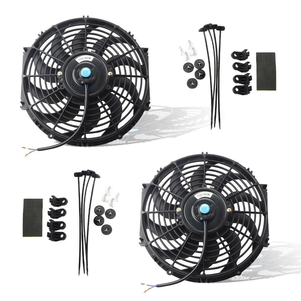 Black Universal 12V Slim Electric Radiator Fans Set of 2 with Mounting Kit