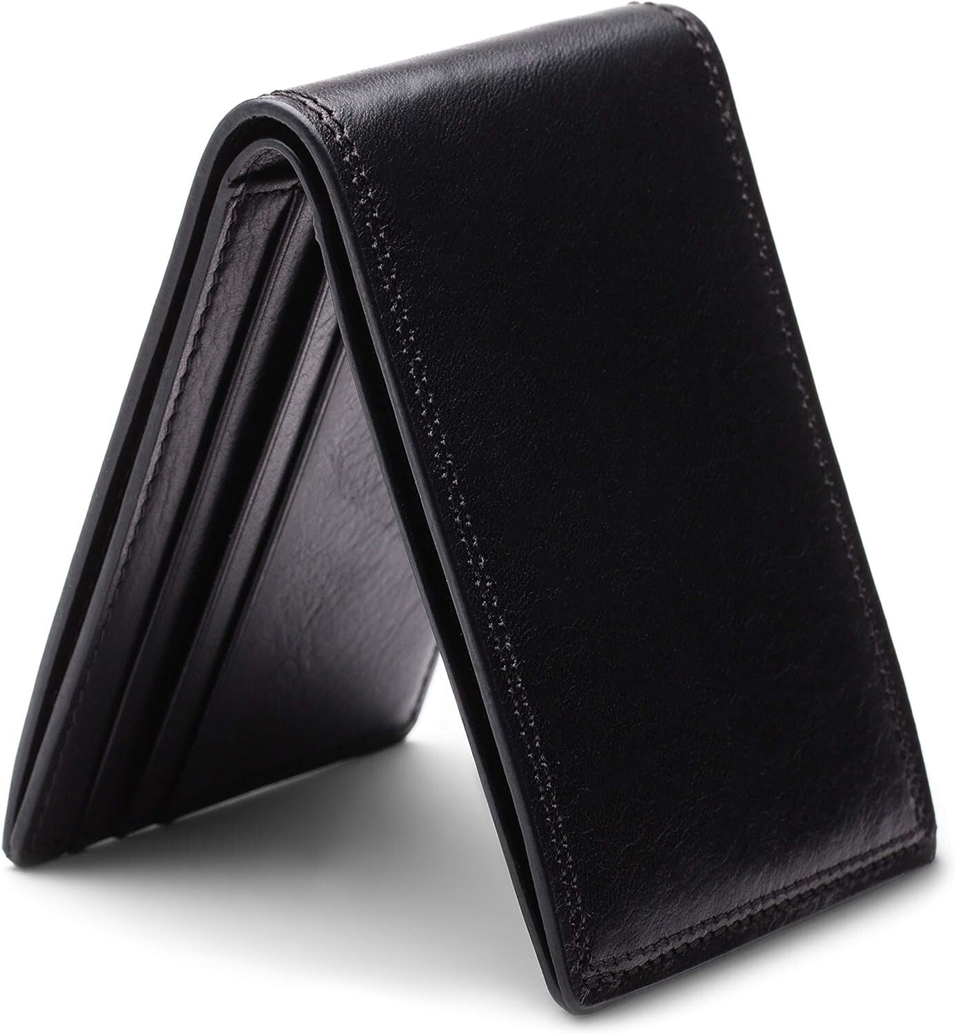Stylish Men's Black Bifold Wallet - Hand-Stained Dolce Leather Design