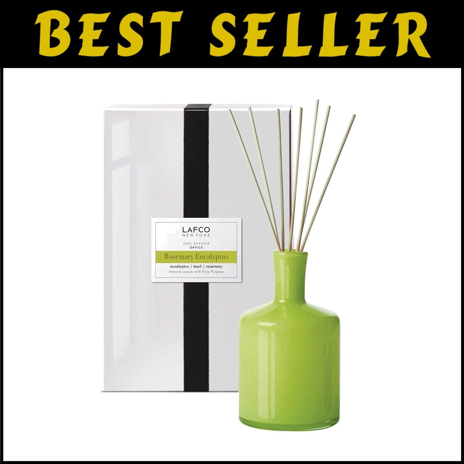 Hand-blown Glass Reed Diffuser - 15oz Rosemary Eucalyptus, 9 Months of Serenity