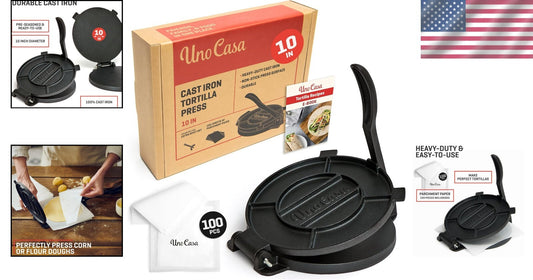 Heavy-Duty 10-Inch Tortilla Maker with Bonus Parchment Paper & Recipe E-Book