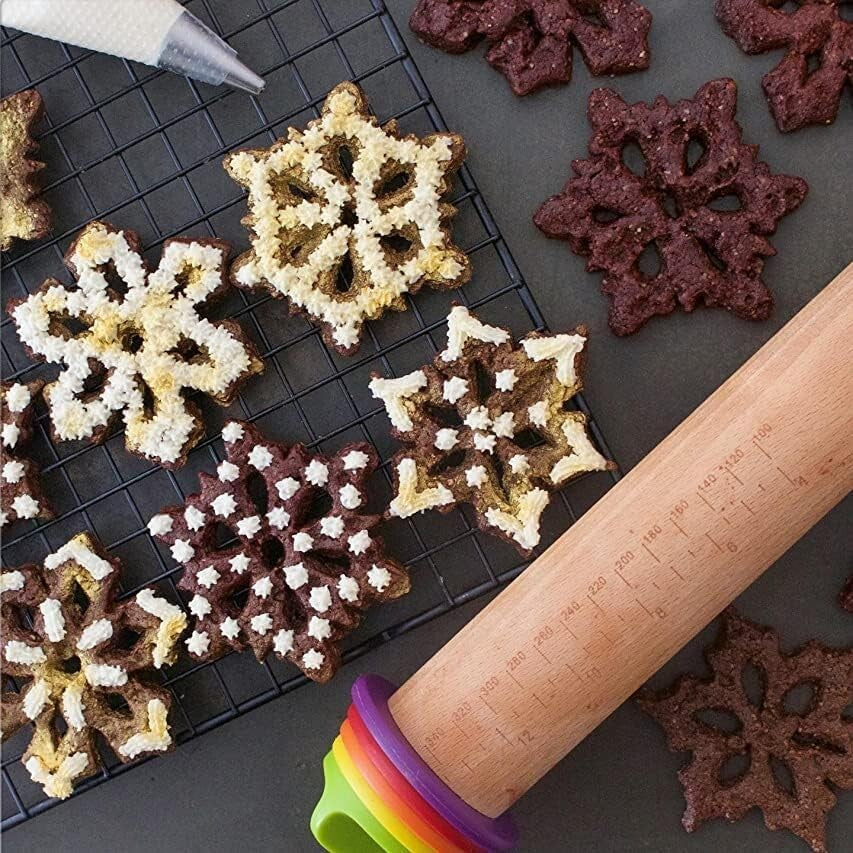 Adjustable Wooden Rolling Pin with Rings & Silicone Pastry Mat for Perfect Dough