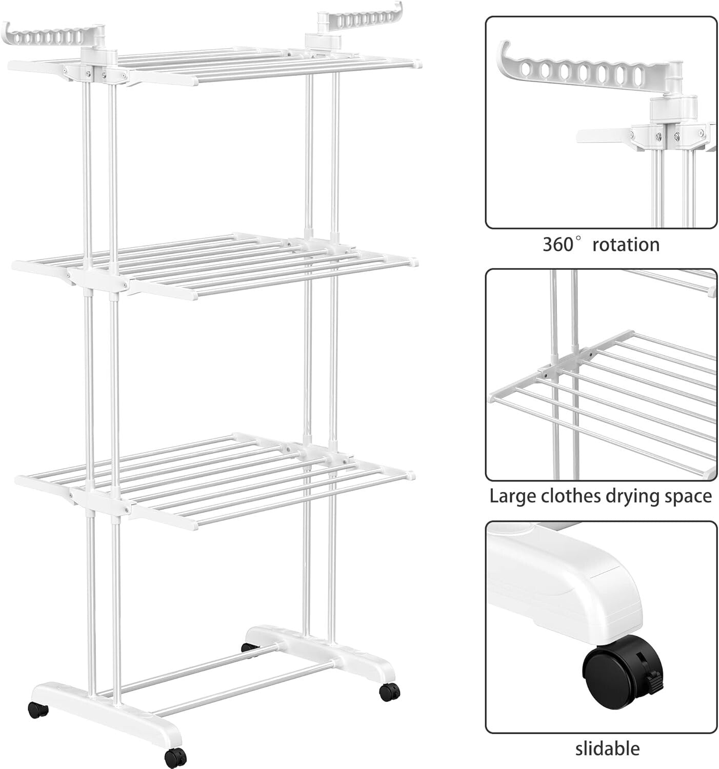 4-Tier Clothes Drying Rack with Castors - Stable, Rust-Resistant, and Durable