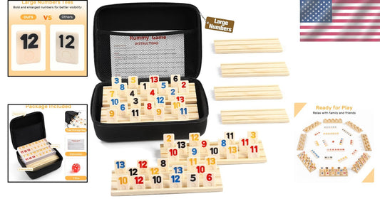 Family Rummy Cube Game 8 Player Edition with Vibrant Tiles and Wooden Holders