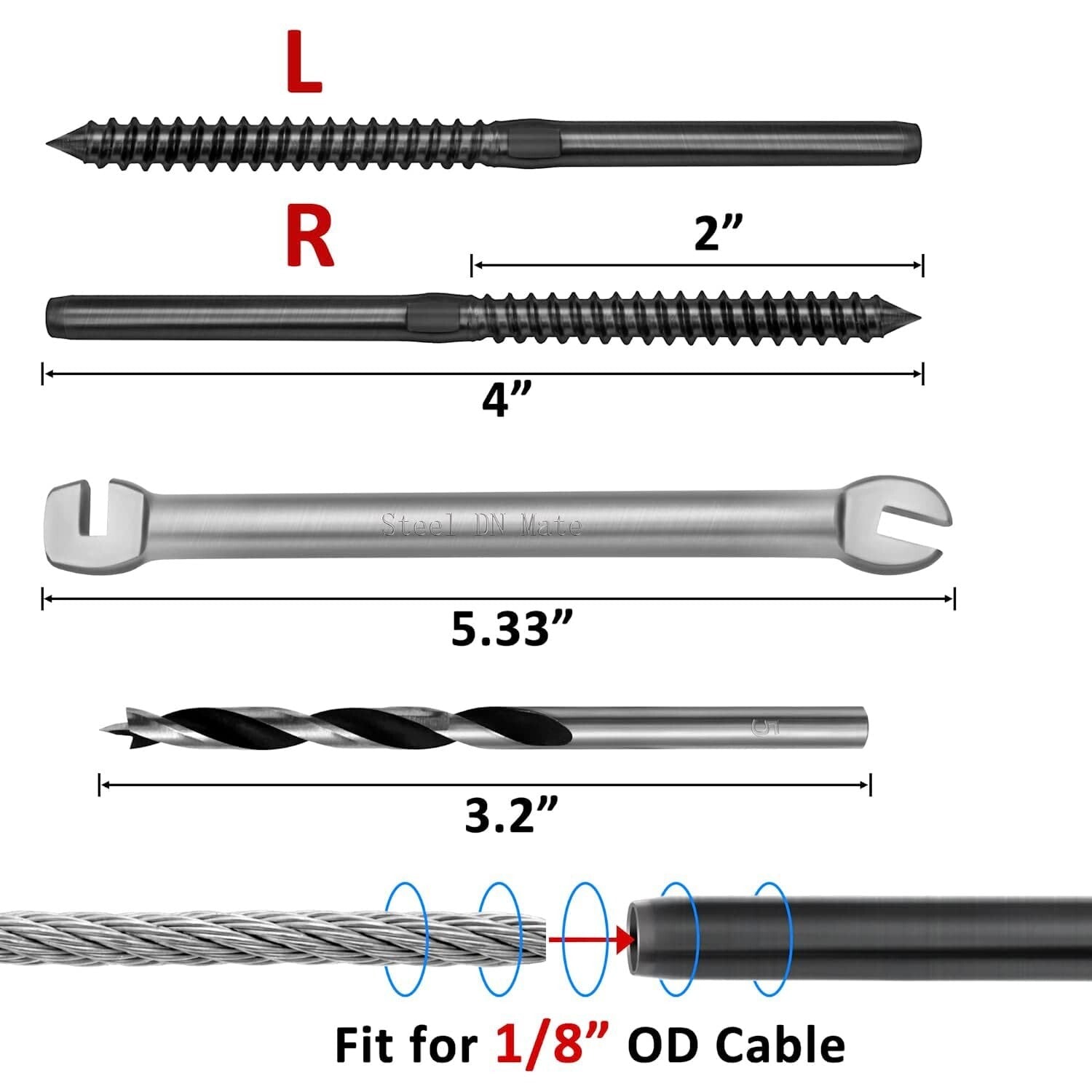 120 Pack T316 Stainless Steel Cable Railing Kit - Elegant Black Screws & Wrench