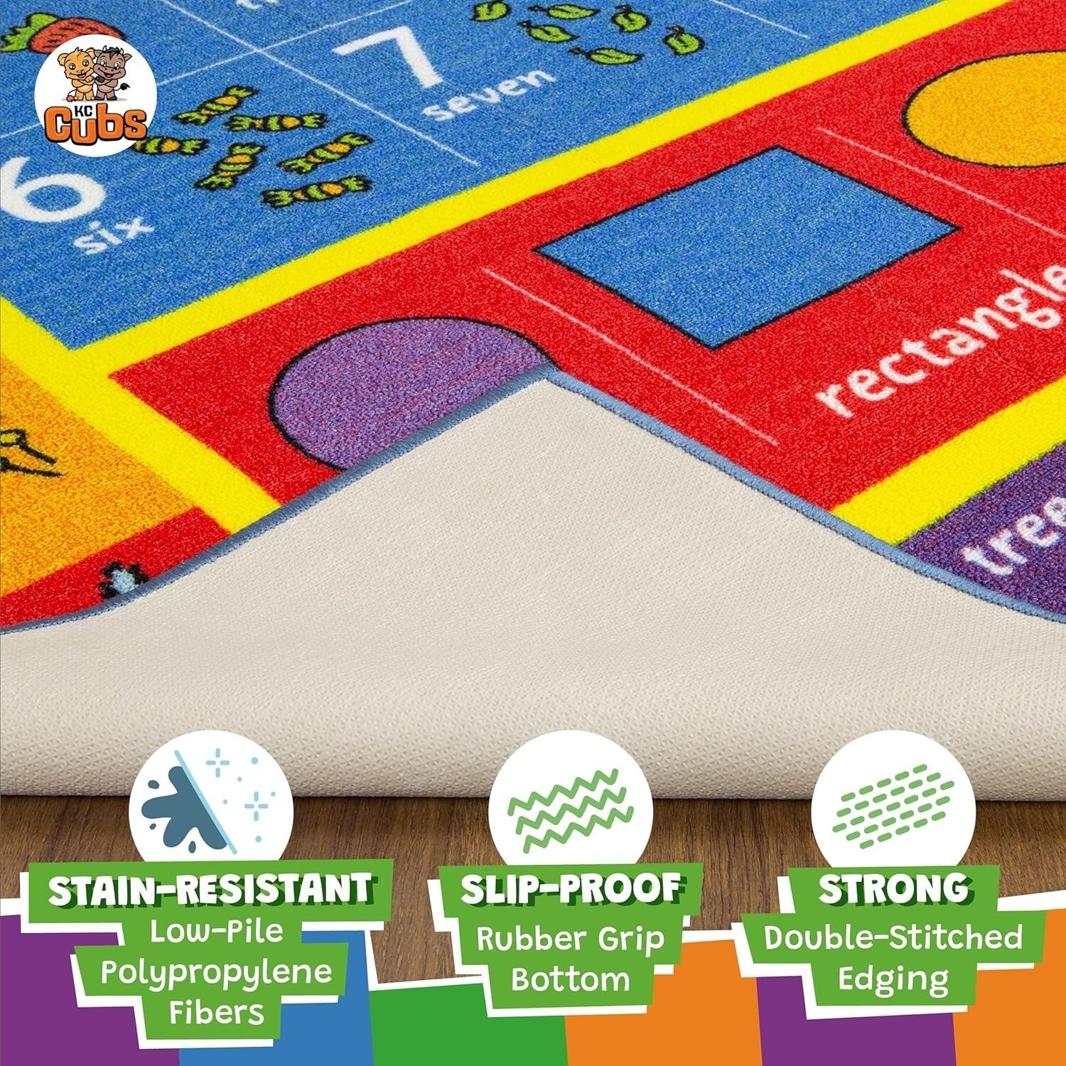 Vibrant Non-Slip Kids Educational Rug - ABC Numbers Shapes Carpet 7'10" x 9'10"