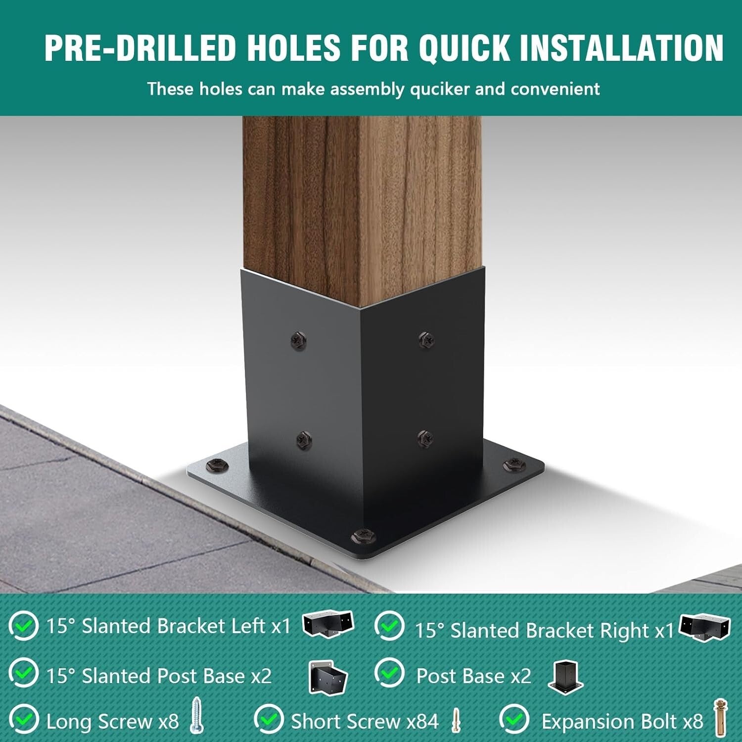 2 Pack Woodworks 15° 3-Way Corner Pergola Brackets - Quick Installation Kit