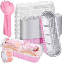 Load image into Gallery viewer, 200-Pack Pink Aluminum Mini Loaf Pans with Lids - 6.8 Oz Rectangle Baking Cups