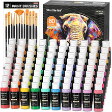 Load image into Gallery viewer, Vibrant 80 Colors Acrylic Paints for Kids &amp; Adults with 12 Brushes - Waterproof
