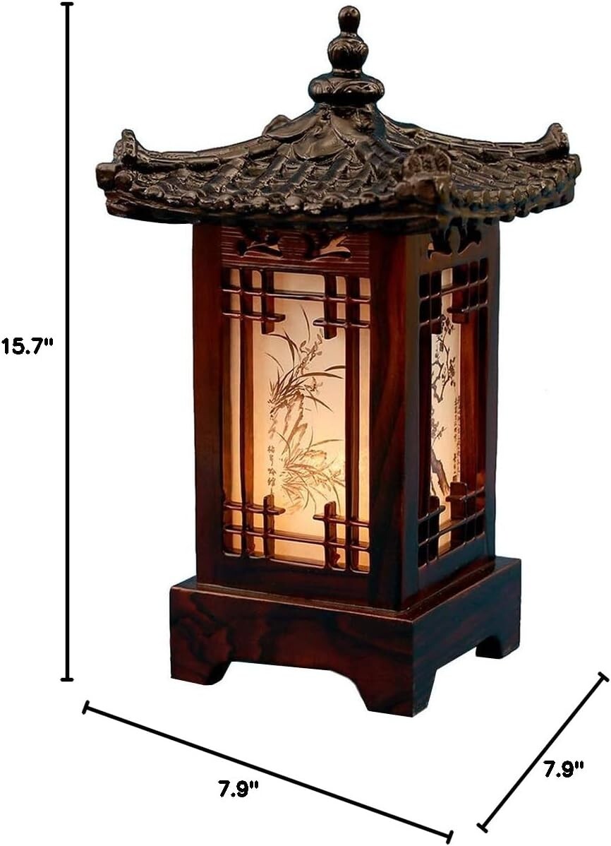 Art Deco Table Lamp with E12 Bulb - Korean Carved Wood Accent for Elegant Rooms