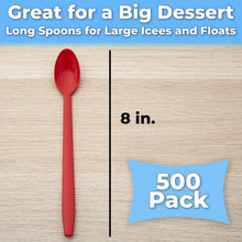 Load image into Gallery viewer, Colorful 8-Inch Plastic Spoons: 500ct Heavy-Duty Dessert Utensils in Sundae Red