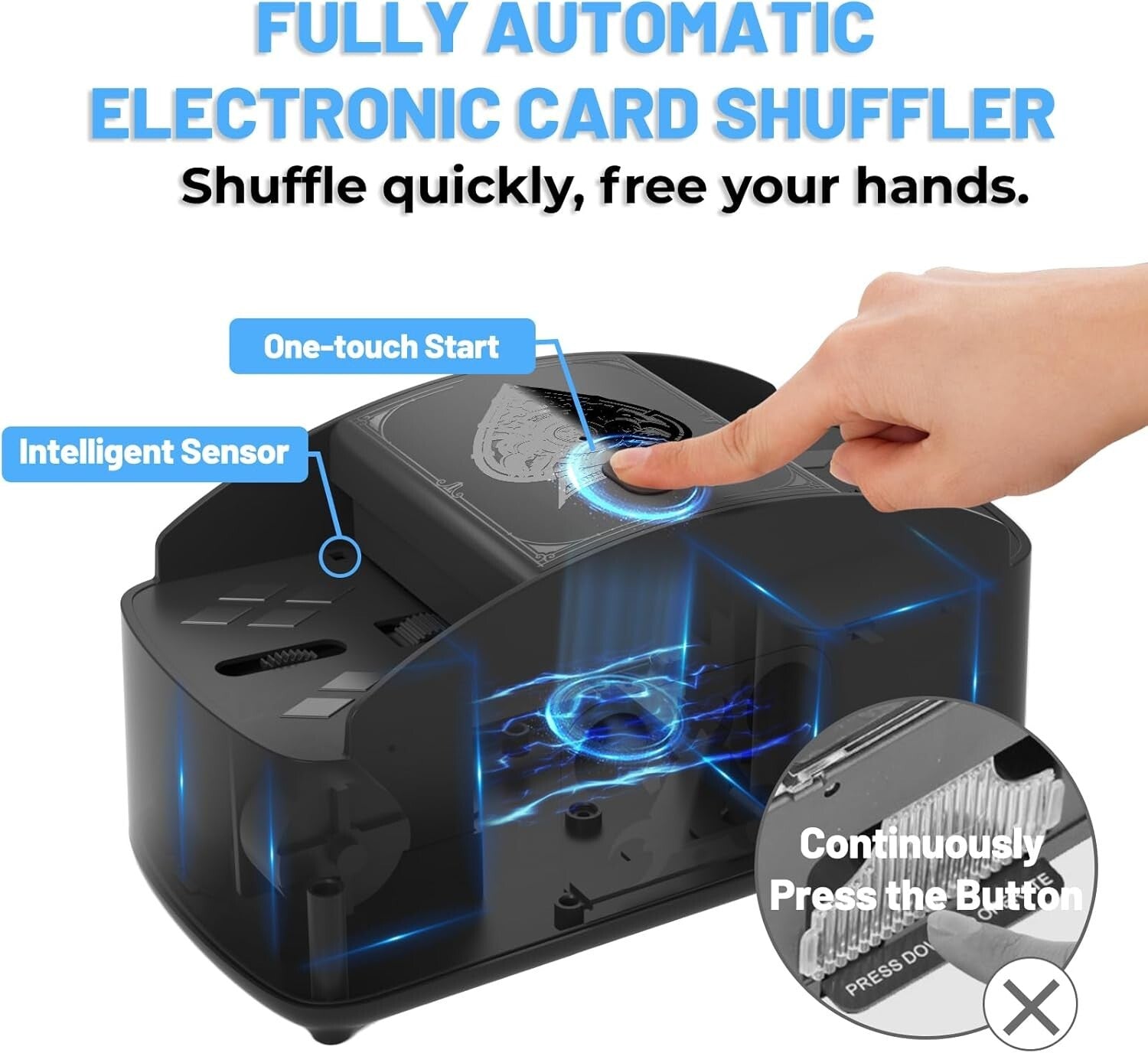 Fully Automatic USB/Battery Card Shuffler for UNO, Poker & Blackjack - Low Noise