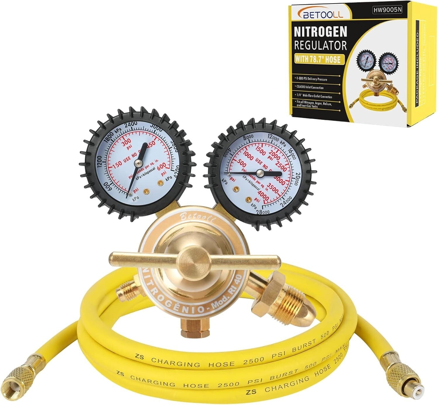 Durable Nitrogen Pressure Regulator with Protective Gauges and Adjustable Handle