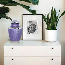 Load image into Gallery viewer, Elegant Brass Cremation Urn for Adult Ashes - Lavendar with Silver Lining